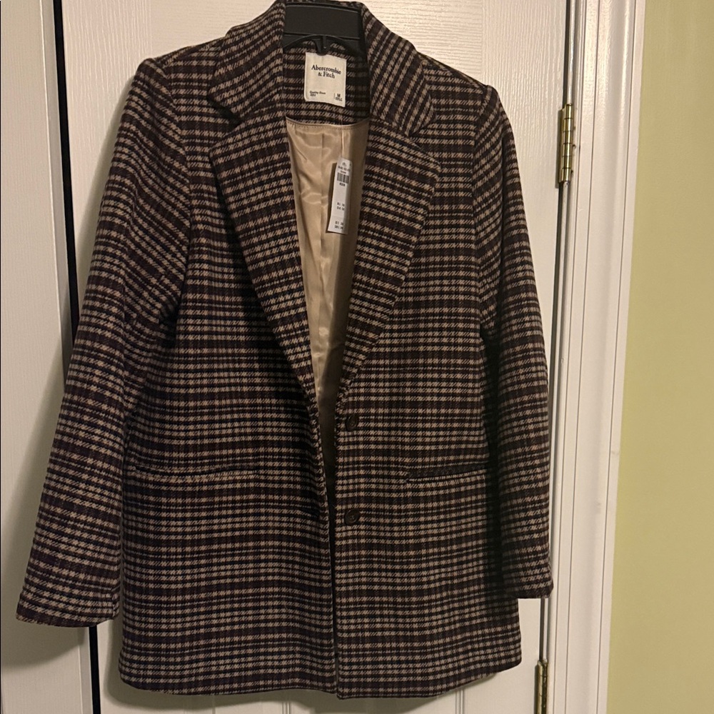 Abercrombie & Fitch Brown Plaid Pea Coat